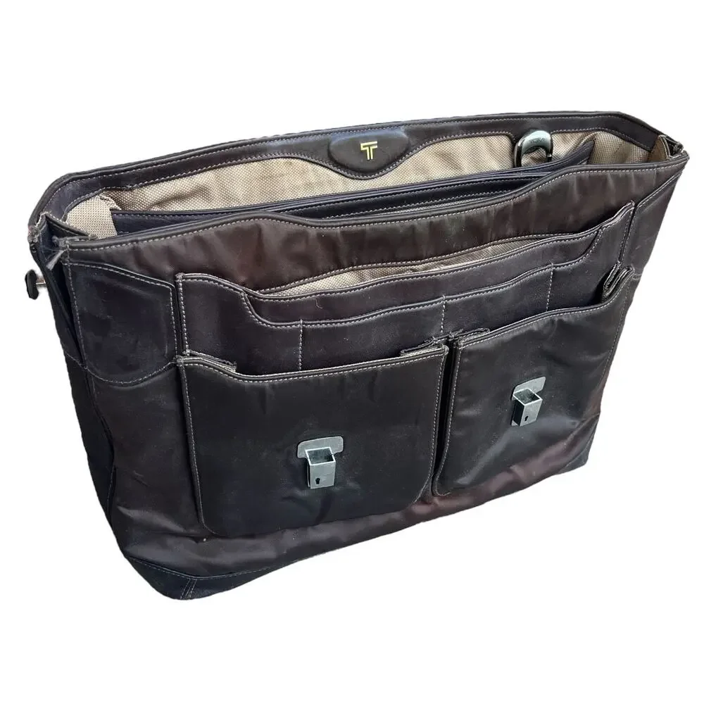 Tumi Formula T Leather Flap Laptop Briefcase Bag Missing Strap As-is